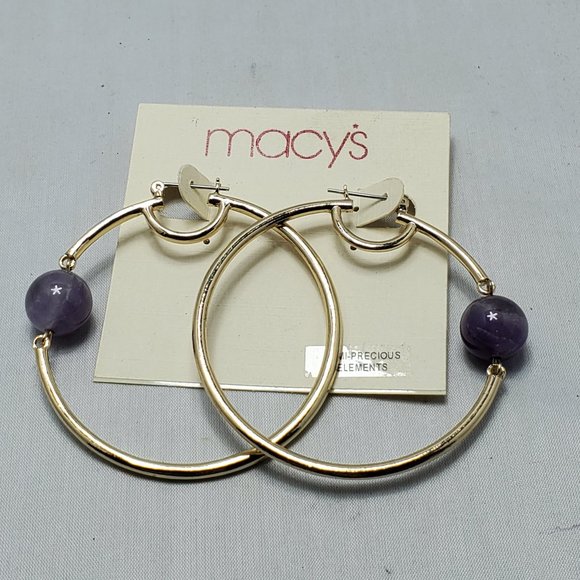 Macy's Large bohemian gold hoop earring with semi-precious stone - Picture 5 of 5